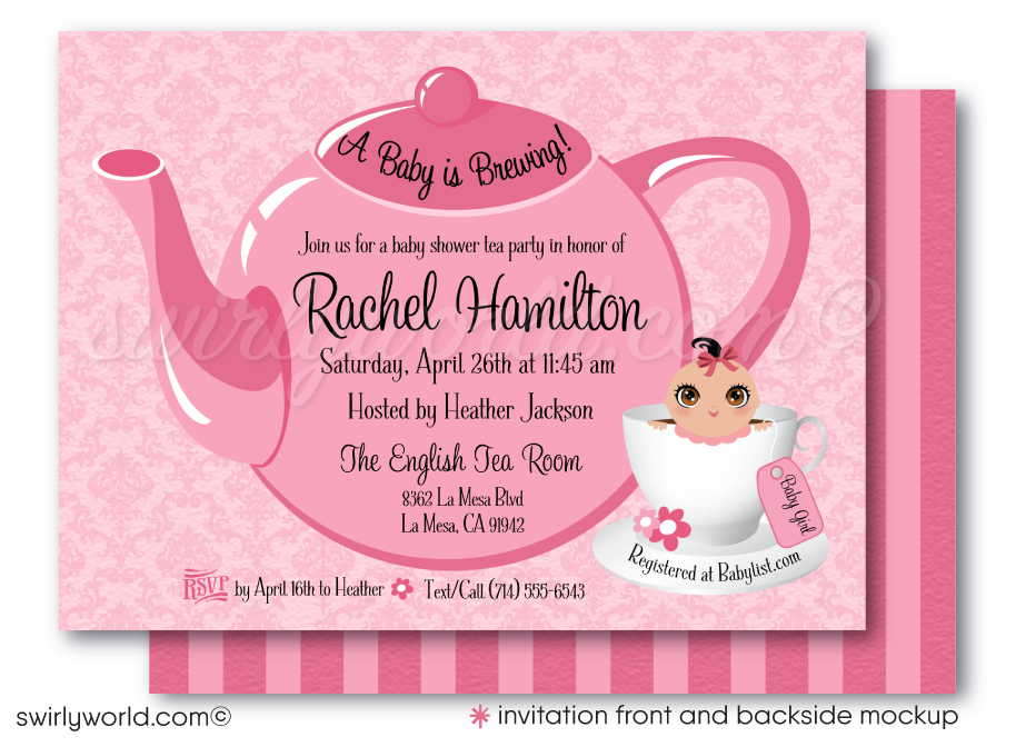 Tickled Pink "It's a Girl" Tea Party Printed Baby Shower Invitations & Envelopes