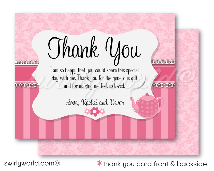 Tickled Pink "It's a Girl" Tea Party Printed Baby Shower Invitations & Envelopes