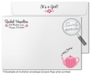 Tickled Pink "It's a Girl" Tea Party Printed Baby Shower Invitations & Envelopes