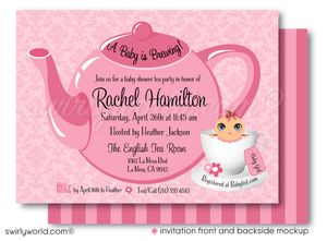 Tickled Pink "It's a Girl" Tea Party Printed Baby Shower Invitations & Envelopes 