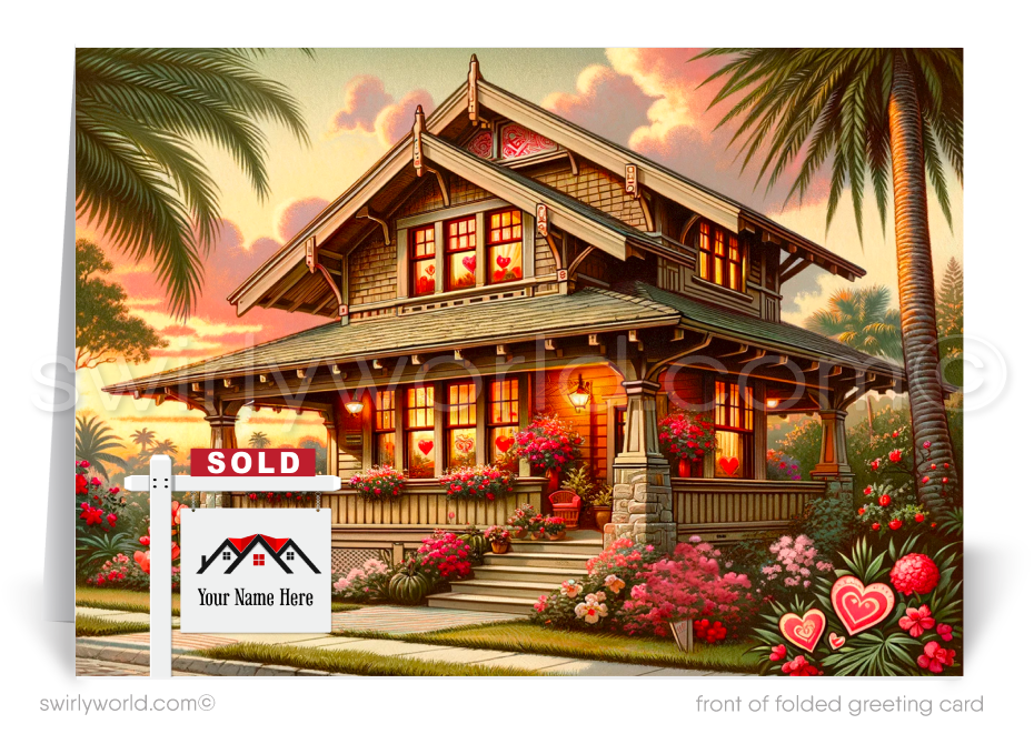 Beautiful Victorian Craftsman Style Home Valentine's Day Greeting Cards for Realtors®