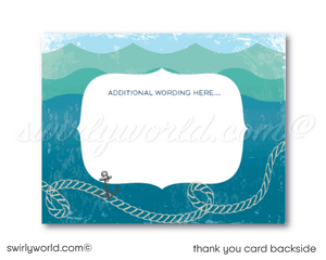 Vintage nautical under the sea whale themed aquarium 1st birthday invitations for boys or girls; printed thank you cards and envelope design.