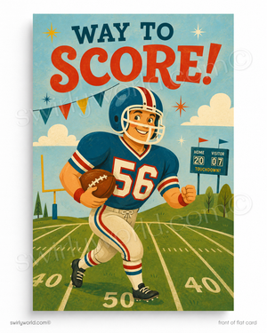 Vintage-style poster of a football player with 'Way to Score!' text on a blue background
