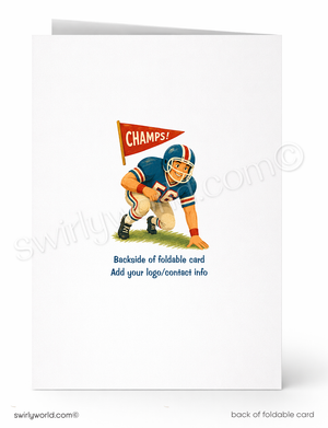 Card with a football player and 'Champs!' banner on a white background