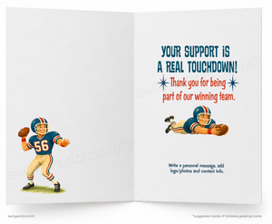 Greeting card with football-themed illustration and text on a white background