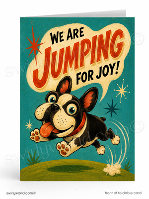 We Are Jumping for Joy Retro French Bulldog Business Thank You Flat Card