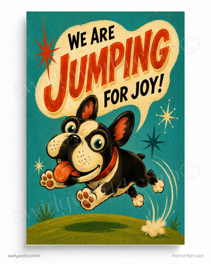 We Are Jumping for Joy Retro French Bulldog Business Thank You Flat Card