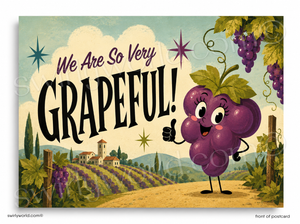 We Are So Very Grapeful Retro Grape Business Thank You Postcard