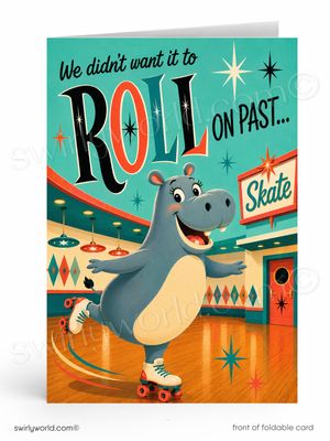 Funny Hippo Roller Skate Business Happy Birthday Greeting Cards