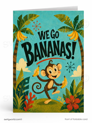 We Go Bananas For Business | Client Appreciation | Retro Monkey Thank You Postcard
