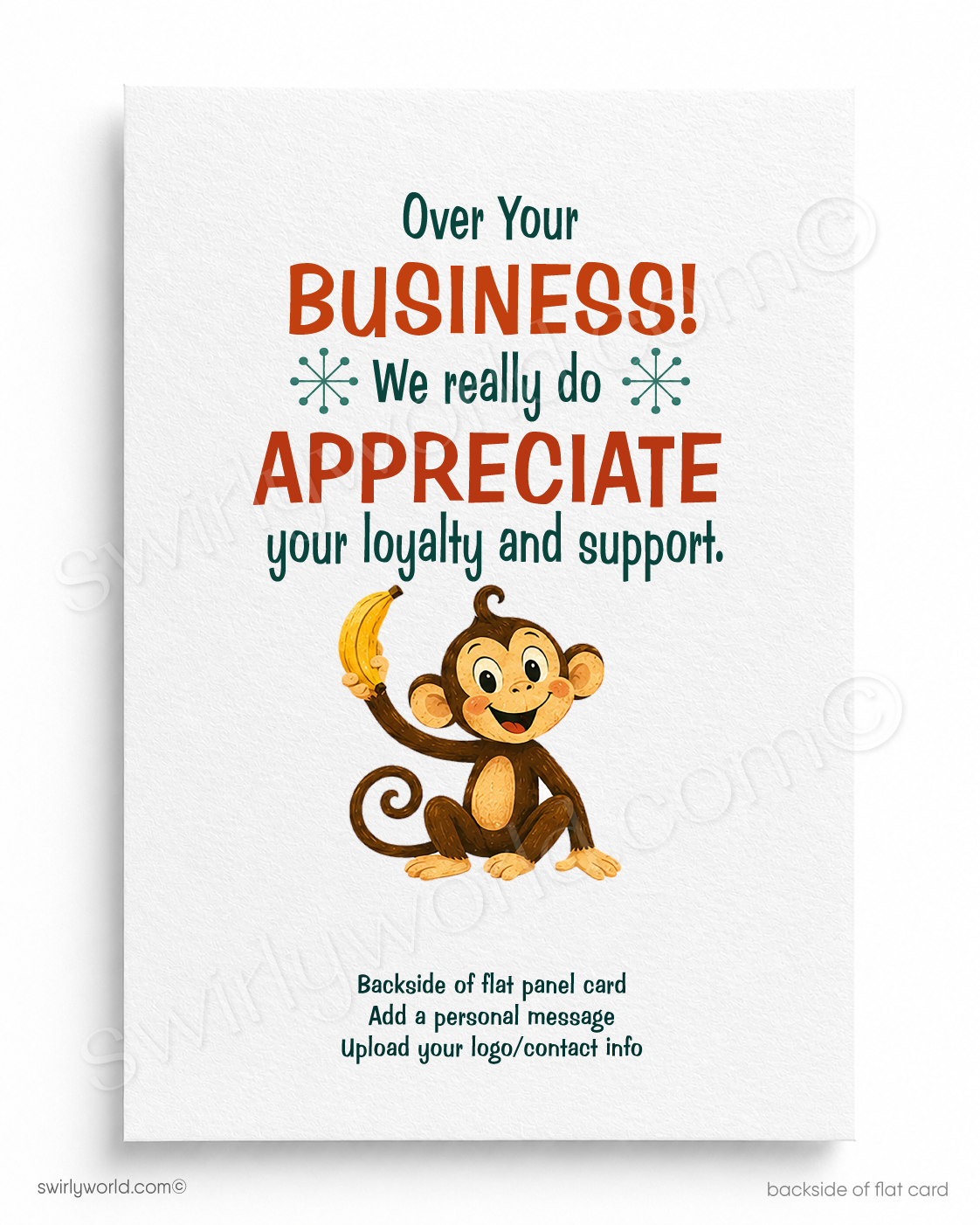 We Go Bananas! Funny Monkey Greeting Card | Client Appreciation Flat Cards