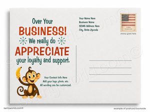 We Go Bananas For Business | Client Appreciation | Retro Monkey Thank You Postcard