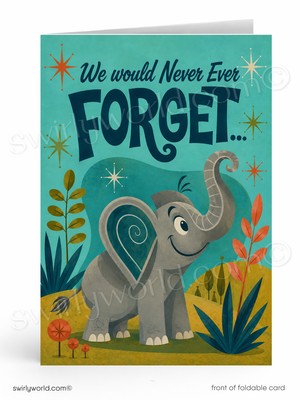 Retro Elephant Business Thank You Card | Never Forget Flat Panel Greeting
