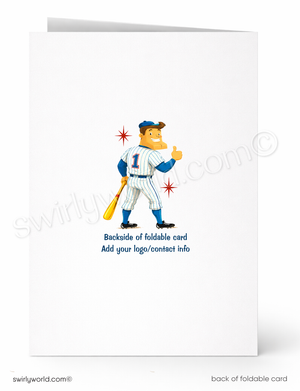 Baseball player on a greeting card with 'swirlyworld.com' branding.