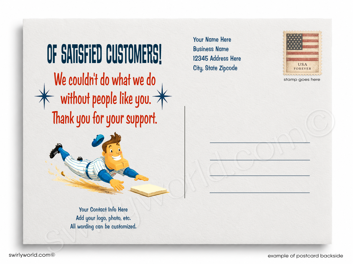 Vintage-style baseball player illustration with 'Welcome to Our Team' text on a sports field background.