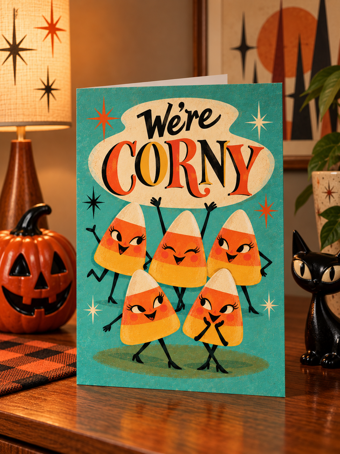 We’re Corny Funny Candy Corn Retro Halloween Card