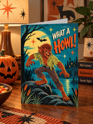 What a Howl Funny Werewolf Retro Halloween Card