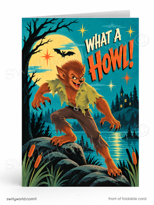 What a Howl Funny Werewolf Retro Halloween Card