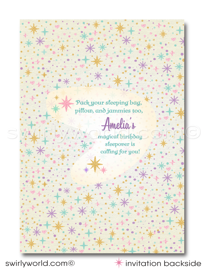Pastel Colors Magical Unicorn Slumber Party Sleepover Birthday Invitation and Thank You Cards