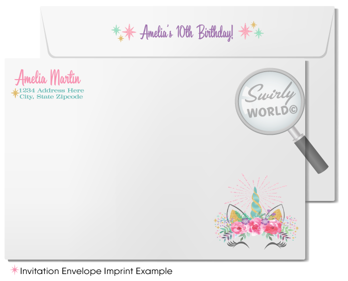 Pastel Colors Magical Unicorn Slumber Party Sleepover Birthday Invitation and Thank You Cards