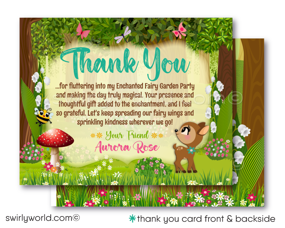 Magical Fairy Pixies Woodland Garden Girl's Birthday Party Invitation Digital Download