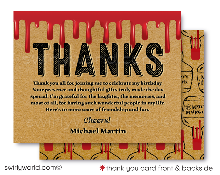 Makers Mark Label Whiskey Liquor 40th Birthday Party Printed Invitations for Guys Men