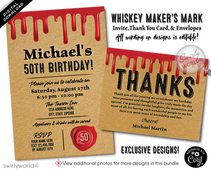 Raise a glass to sophistication and style with our "Makers Mark" inspired birthday invitation, perfectly crafted for the whiskey aficionado celebrating another year of fine taste. This digital invitation boasts a craft paper background, lending an air of authenticity and rustic charm that pairs seamlessly with the spirit of whiskey appreciation.