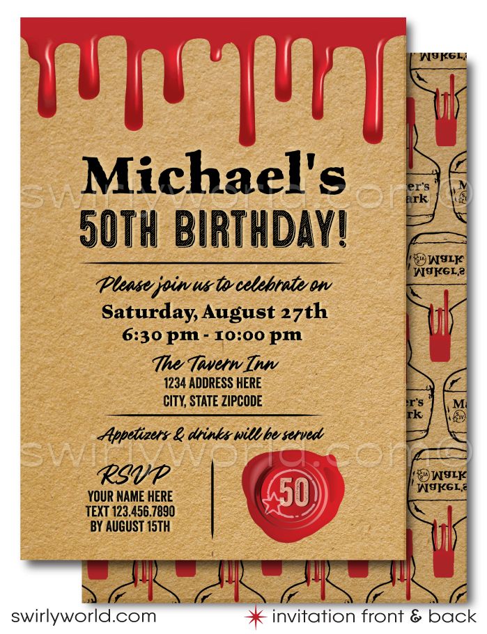 40th 50th 60th Birthday "Makers Mark" Whisky Label Invitation Digital Download