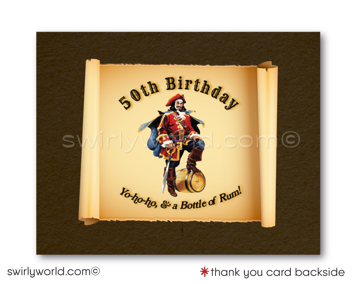 Captain Morgan Rum Bottle Label Design 50th Birthday Invitation Birthday Party Printed Invitations for Guys Men