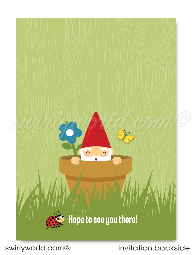 Step into enchantment with our Exclusive Garden Gnome Theme Birthday Invitation Set! 🌿🎉 Perfect for your child's first birthday BBQ, featuring whimsical gnome, mushrooms, and forest backdrop. Digital download includes invites, thank you cards, and envelopes. Easily customizable for a magical celebration! ✨🍄