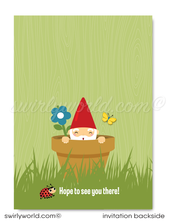 Garden Gnome Backyard BBQ Birthday 1st Birthday Party Invitation Digital Design