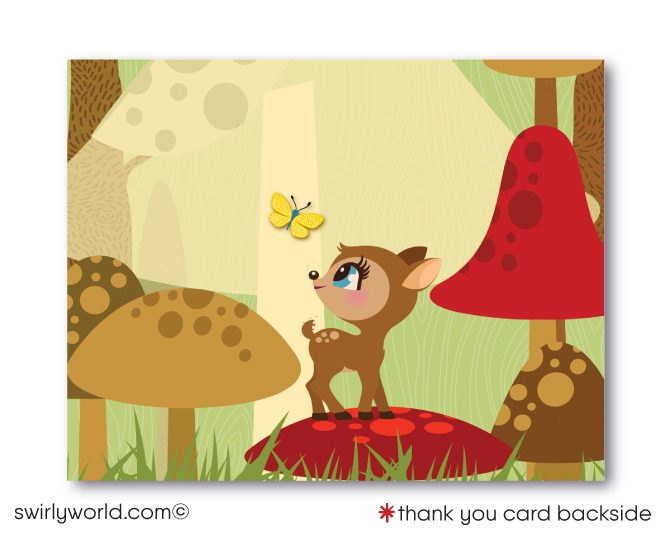 Transform your backyard into an enchanting retreat with our Garden Gnome Theme Birthday Invitation Set! 🌿🎉 Perfect for an outdoor BBQ first birthday, featuring whimsical gnome, mushrooms, baby deer, and a forest backdrop. Includes invites, thank you cards, and envelopes. Expertly printed and shipped to your door! ✨🍄