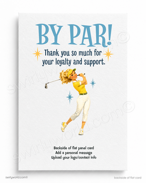 Greeting card with a golfer design and text on a white background