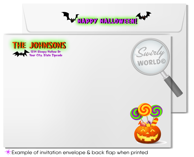 Skeleton Graveyard Non-Scary Child Friendly Halloween Party Printed Invitations & Envelopes