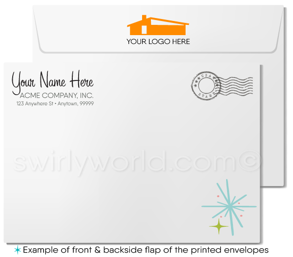 Retro Atomic Mid-Century Modern Design Thank You Note Cards for Realtors, Architects, Designers.