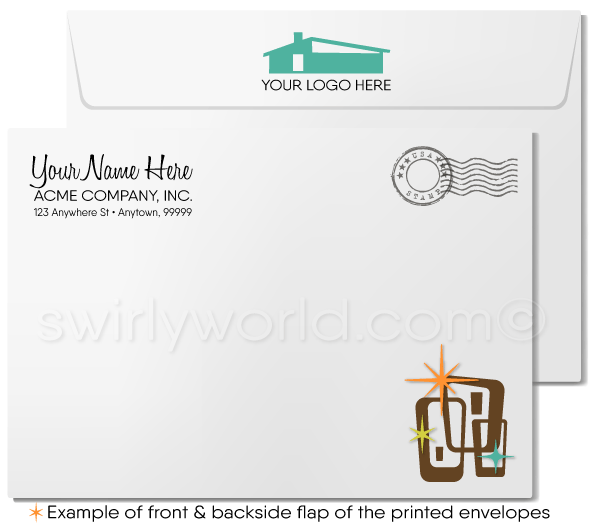 Retro Atomic Mid-Century Modern Tiki Pattern Thank You Note Cards