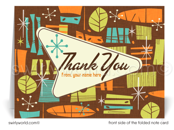 Retro Atomic Tiki Mid-Century Modern Design Thank You Note Cards for Realtors, Architects, Designers.