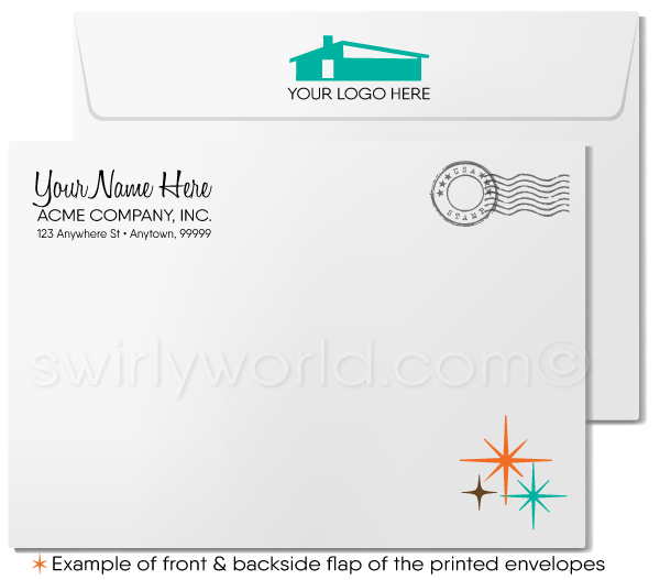 1960's Atomic Retro Modern Mid-Century Starburst Design Thank You Note Cards