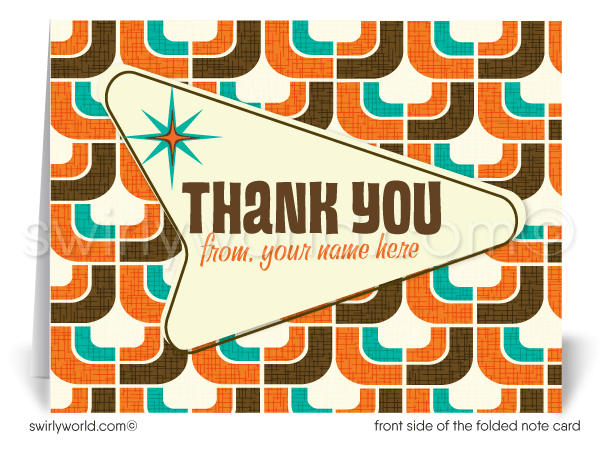 1960's Atomic Retro Modern Mid-Century Starburst Design Thank You Note Cards
