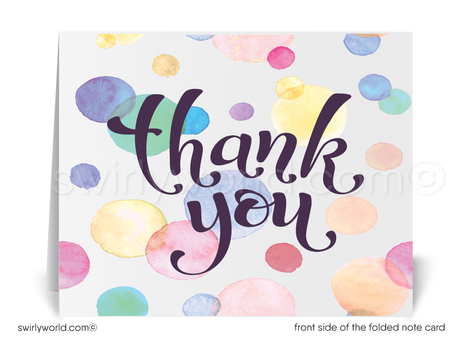 Retro Modern Watercolor Polkadots Thank You Cards
