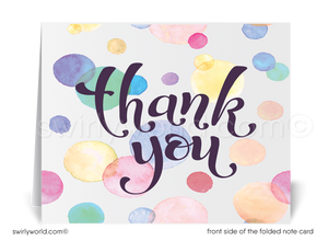 Retro Modern Watercolor Polkadots Thank You Cards