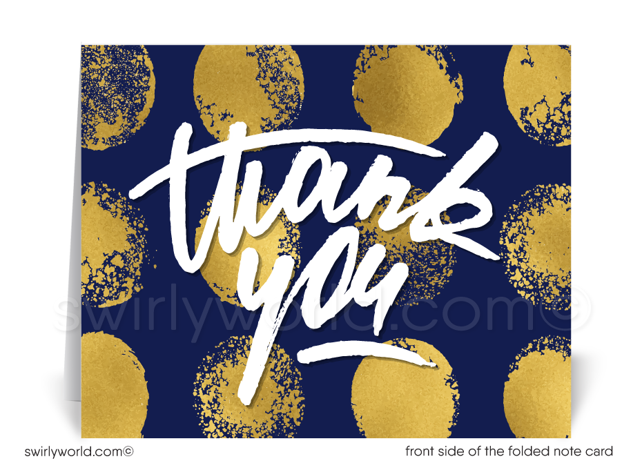Navy Blue and Gold Professional Corporate Thank You Cards for Clients