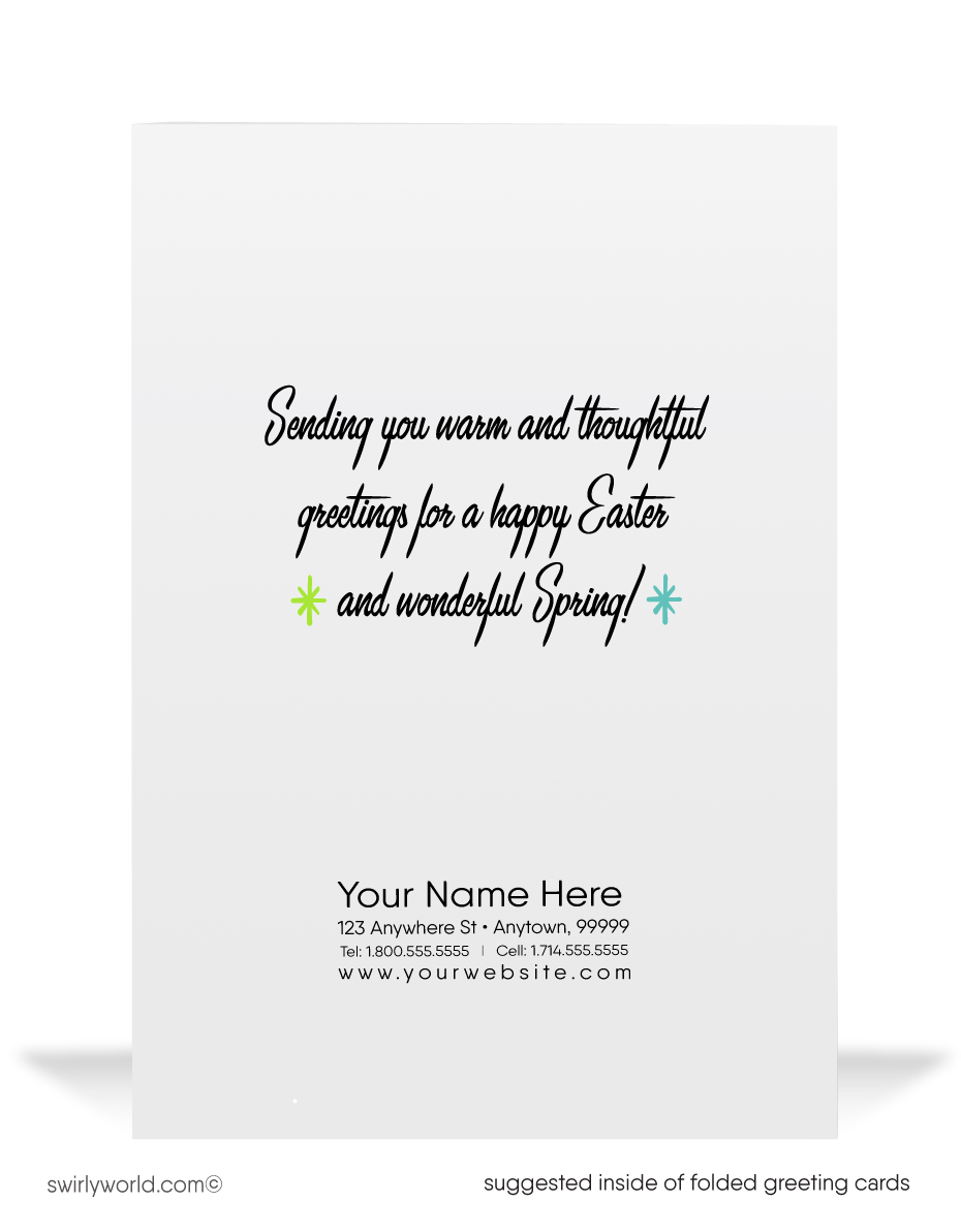 Vintage Easter Card – Bunny with Wheelbarrow of Flowers, Retro MCM 1950s Design