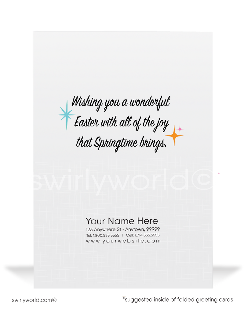 Retro Mod Easter Card – Chocolate Egg with Banner, Mid-Century Modern Spring Design