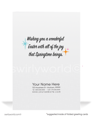 Retro Mod Easter Card – Chocolate Egg with Banner, Mid-Century Modern Spring Design