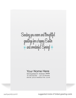 1940s-1960s mid-century retro vintage kitschy kitsch baby lamp frolicking in garden Spring happy Easter greeting cards.