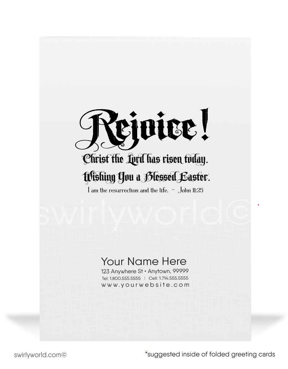 Beautiful watercolor gold cross He is Risen Christian Catholic blessed Springtime happy Easter greeting cards.