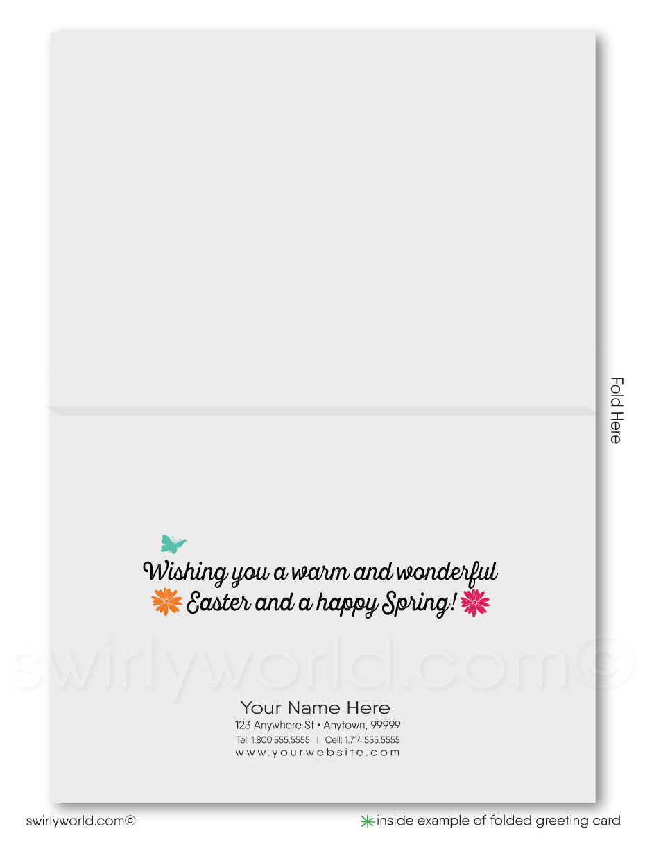 Retro mod vintage Springtime colorful flower blossoms happy Easter Spring greeting cards for business professional marketing.