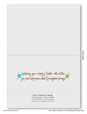 Retro Easter Greeting Card – Mid-Century Kitschy Bunnies Painting “Happy Easter” Sign – Vintage Spring Card