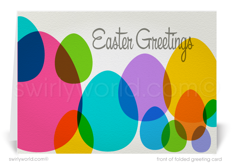 Retro mid-century mod vintage Springtime eggs happy Easter Spring greeting cards for business professional marketing.